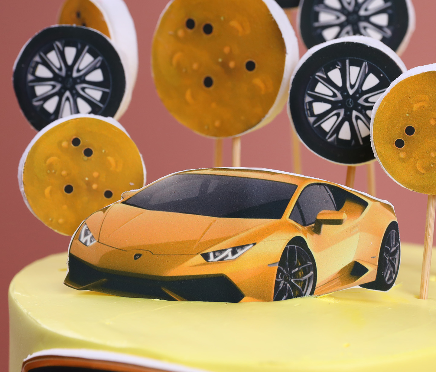 Cars Cake Smooth Cream Yellow Piping+Lamborghini Image - Pure Gelato Sydney  - Pure Gelato Sydney | Gelato | Gelato Cakes | Gelato Fundraising
